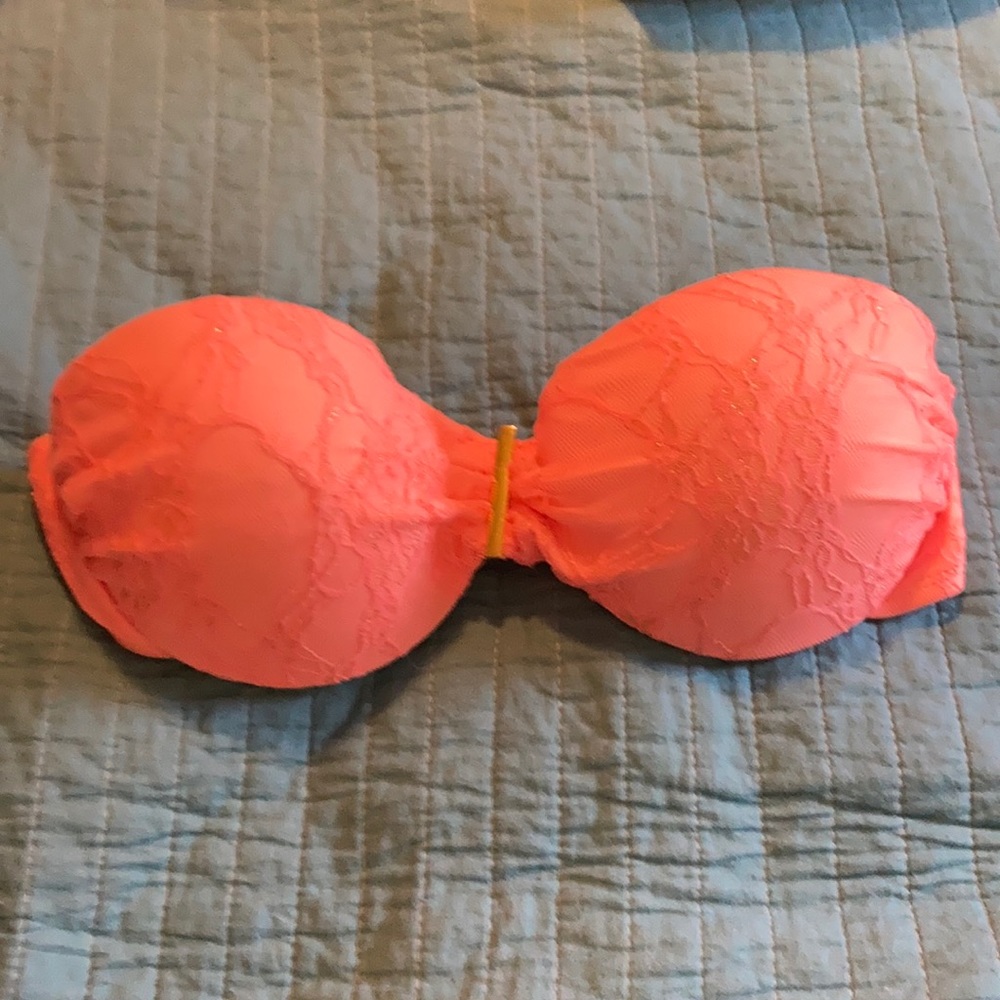 Large Lacey orange strapless bikini top